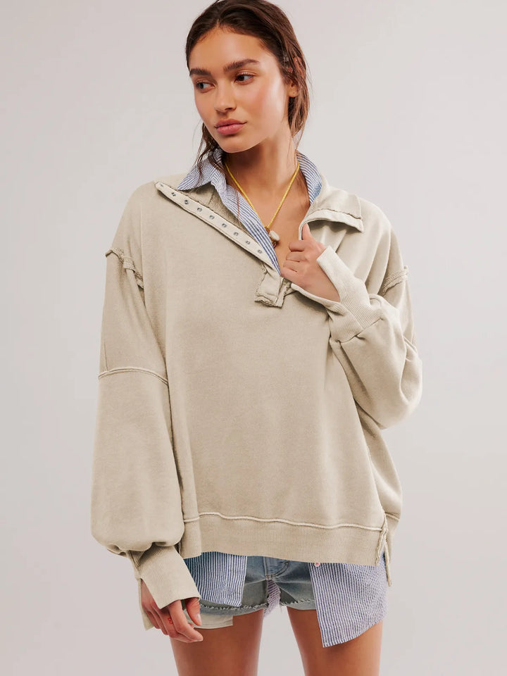 W&W Mode - Lässiges Sweatshirt Mit Knöpfen Und Lampenärmeln