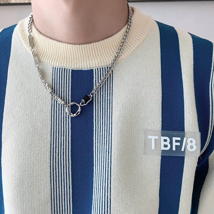 W&W Mode | lassiger weicher wachsartiger vertikal gestreifter Strickpullover
