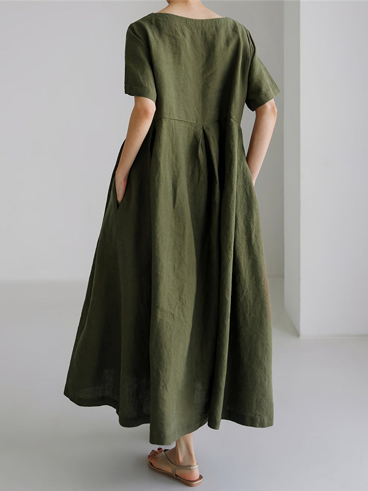W&W Mode | Damen Einfarbiges Leinenkleid Kleid