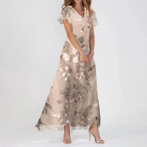 Kurzarm-Maxikleid mit floralem Print