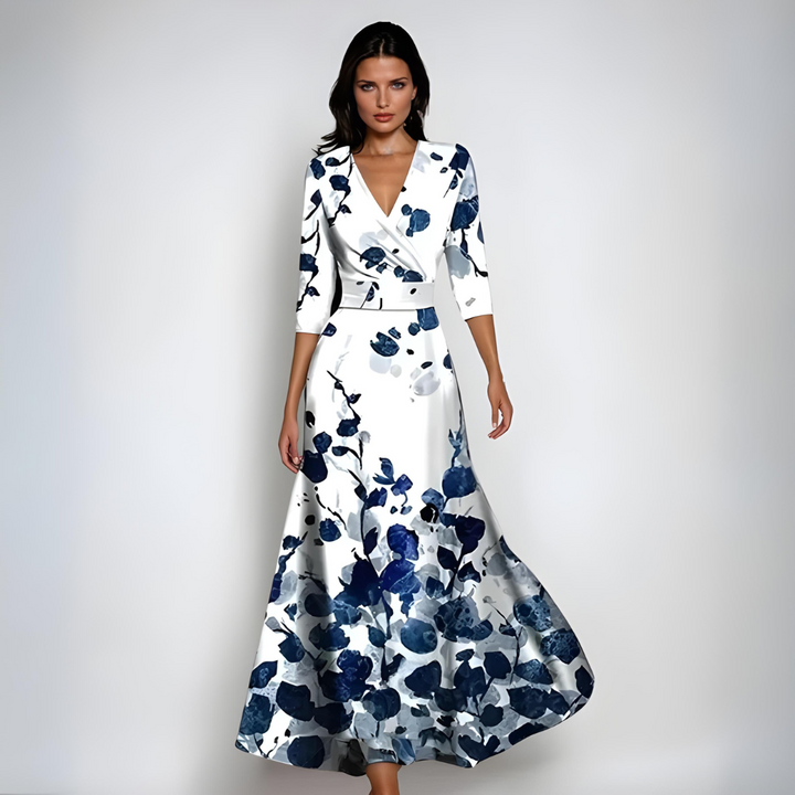 W&W Mode | Maxikleid Mit V-Ausschnitt Und Lebendigem Abstraktem Print Für Damen