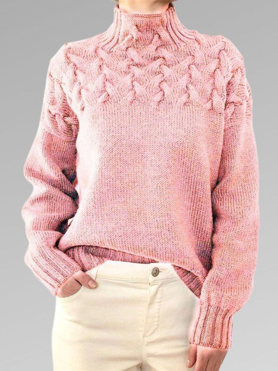 W&W Mode - Damen hochkragen Kabelstrickpullover