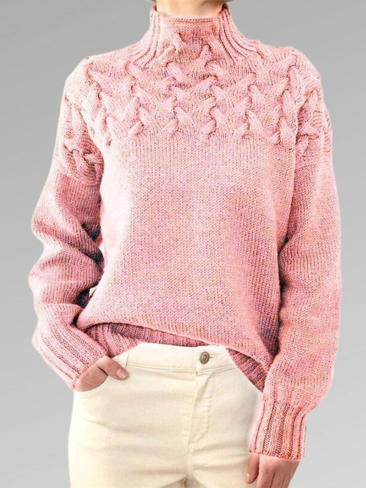 W&W Mode - Damen hochkragen Kabelstrickpullover