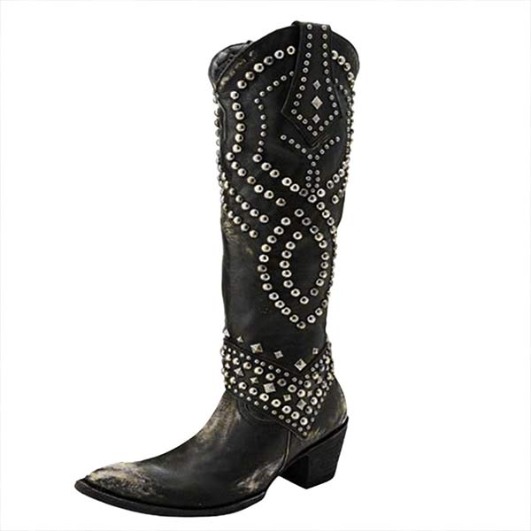 Damen-Cowboystiefel mit Absatz und strapazierfähiger Gummisohle