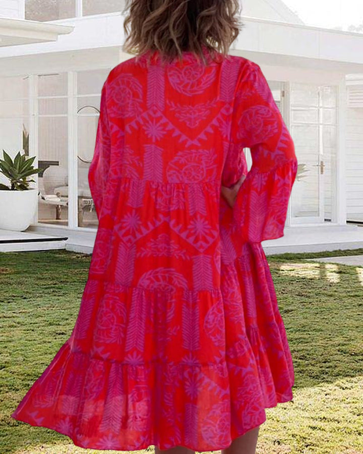 W&W Mode | Kleid mit 3/4-Ärmeln und geometrischem Boho-Print