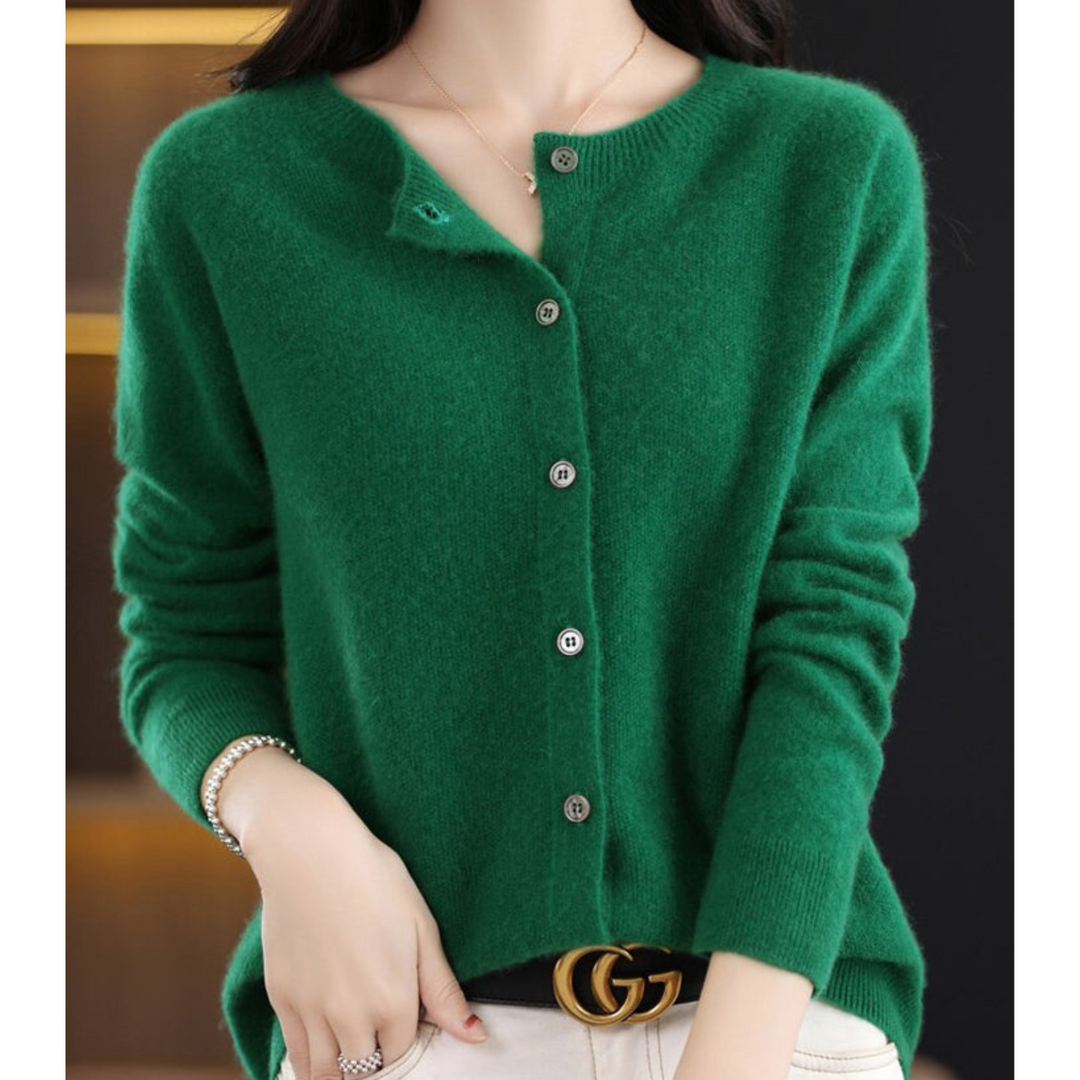W&W Mode | Merinowolle Damen O-Ausschnitt Strickjacke Kaschmirpullover