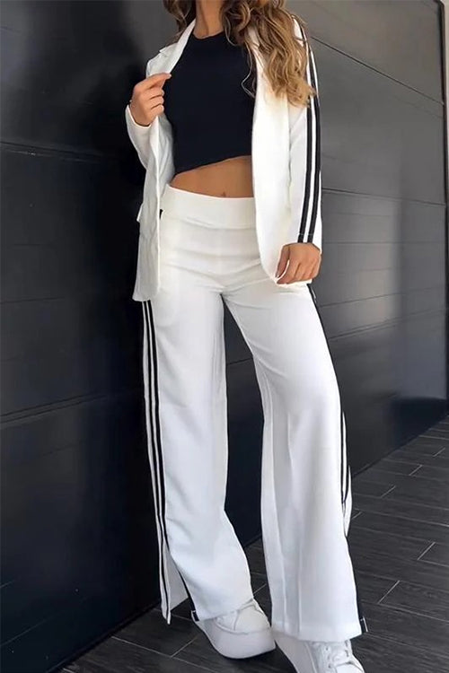 W&W Mode | Rosiedress Farbblock Offene Front Blazer Elastischer Taillen Schlitz Weit Beinform Hose Set