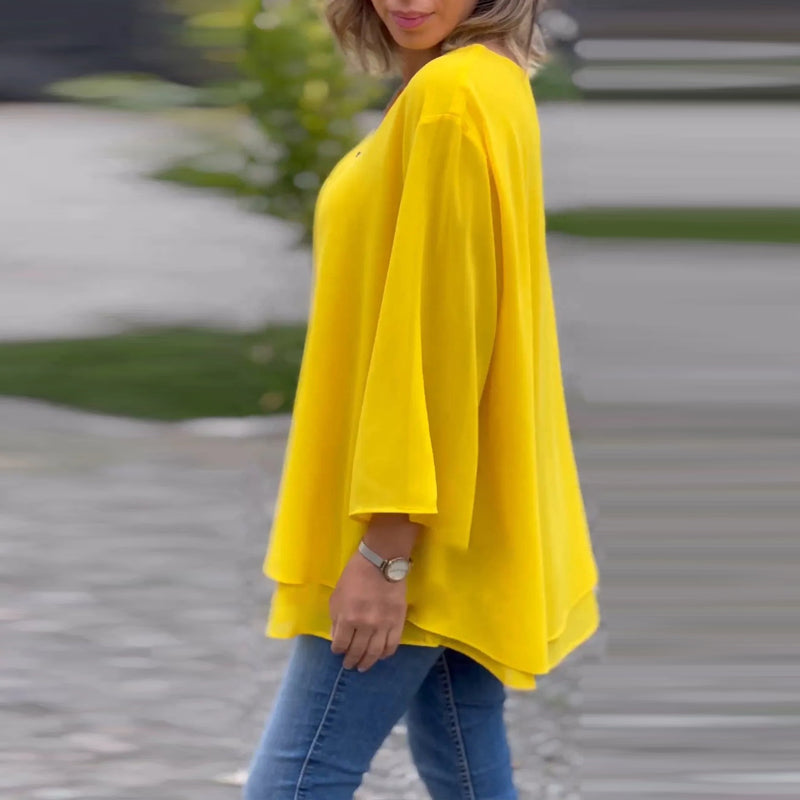 W&W Mode | Chiffon Reißverschlussoberteil V-Ausschnitt