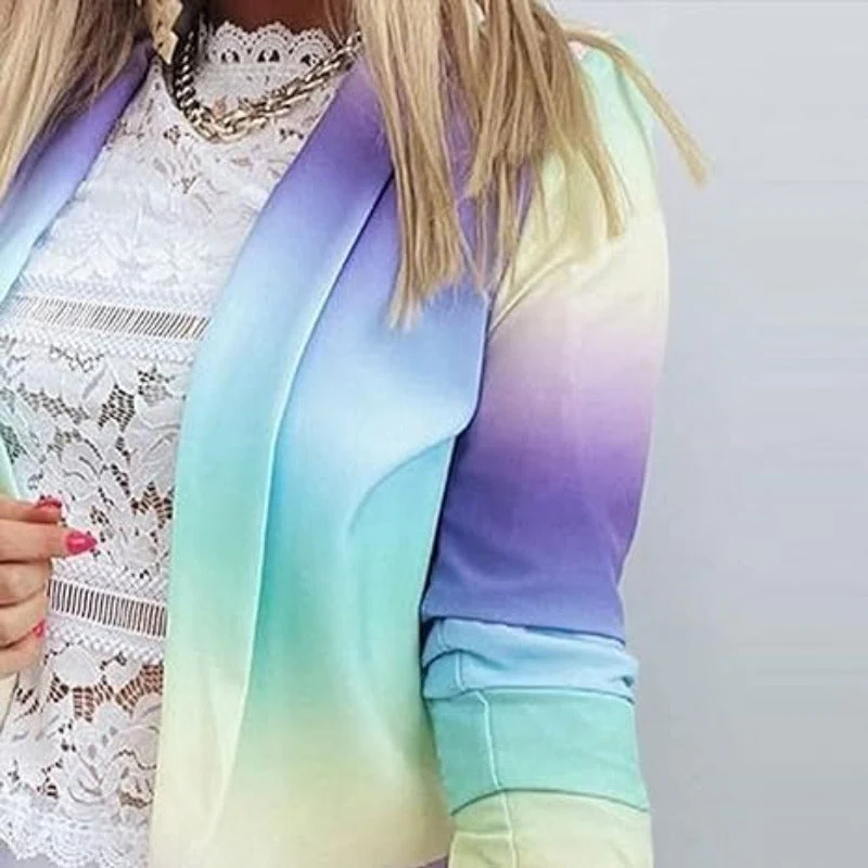 W&W Mode | Damen Ombre Offene Front Blazer, Lange Ärmel, Lässige Passform
