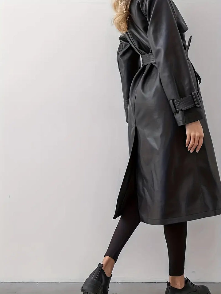 W&W Mode | Trenchcoat lederjacke mit gürtel