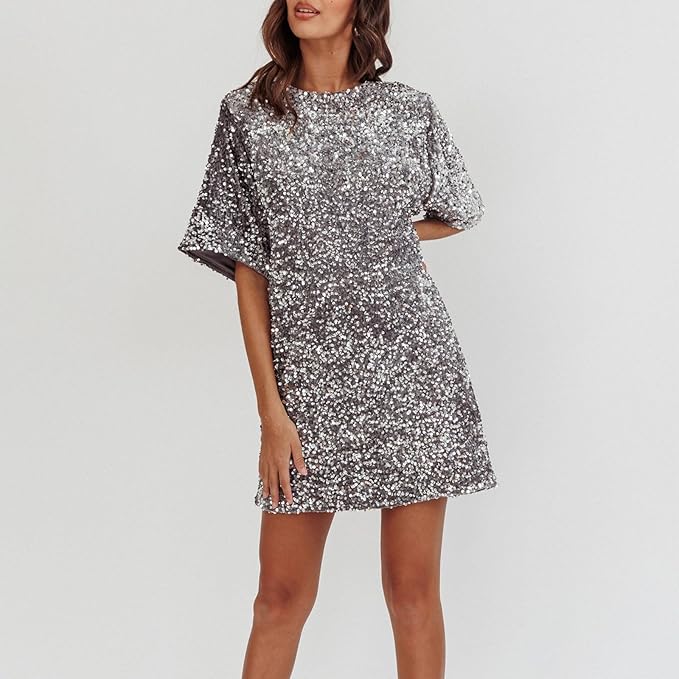W&W Mode | Glitzerndes Paillettenkleid mit Glockenärmeln