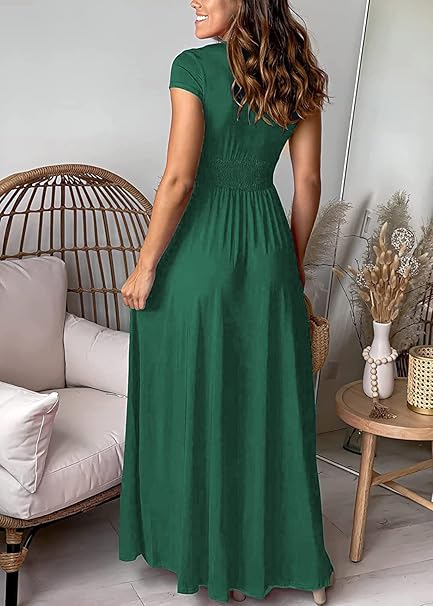 W&W Mode | Elegantes tiefes V-Ausschnitt Hochschlitz Maxikleid für Frauen