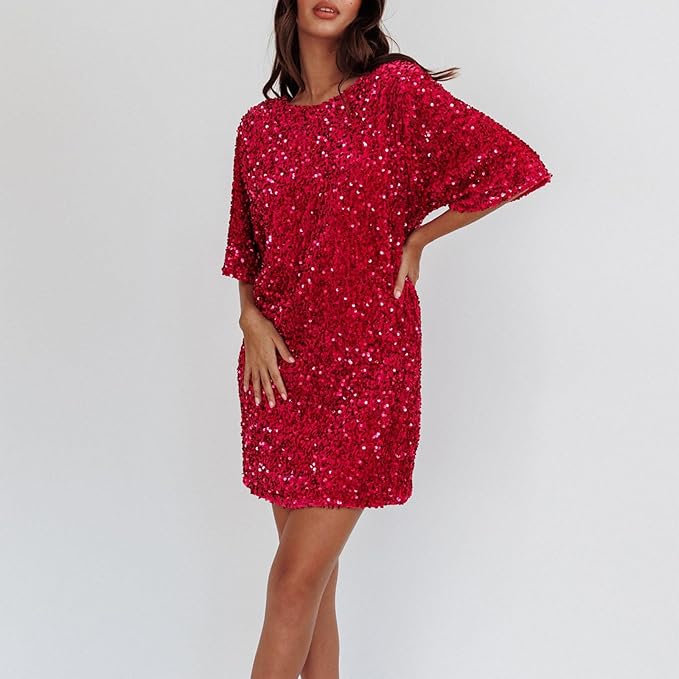 W&W Mode | Glitzerndes Paillettenkleid mit Glockenärmeln