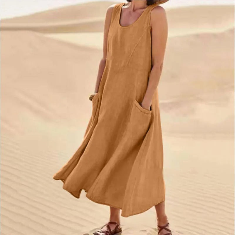 W&W Mode | Ärmelloses Leinenkleid mit Taschen für Damen
