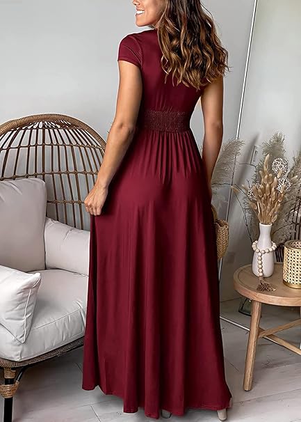 W&W Mode | Elegantes tiefes V-Ausschnitt Hochschlitz Maxikleid für Frauen