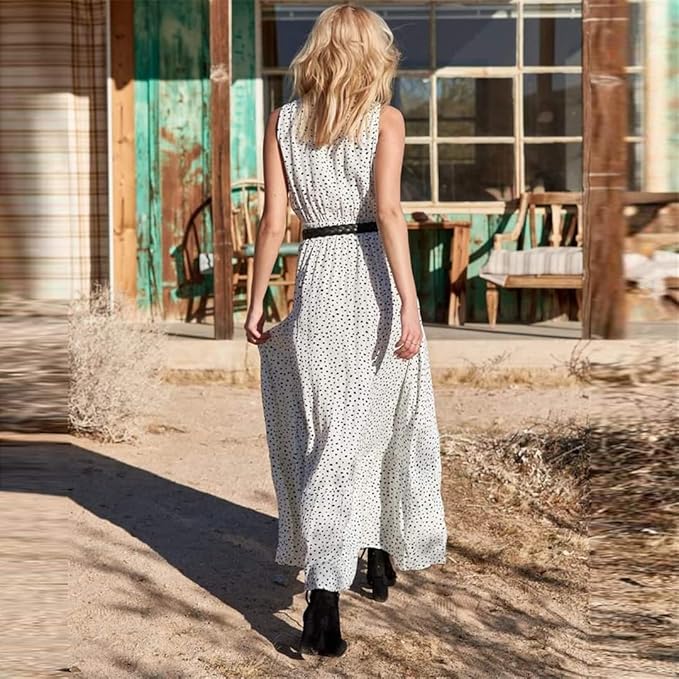 W&W Mode | Bohemian-Patchwork-Kleid Mit V-Ausschnitt Und A-Linie In Punkten
