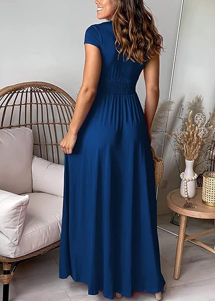 W&W Mode | Elegantes tiefes V-Ausschnitt Hochschlitz Maxikleid für Frauen