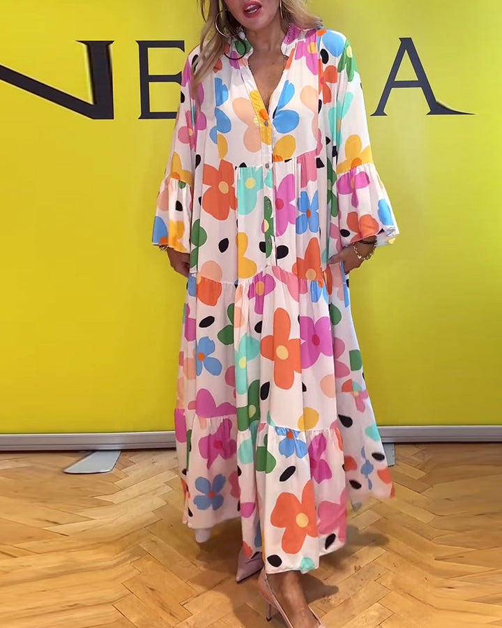 Noa - Lässiges Kleid mit Trompetenärmeln und Blumenmuster