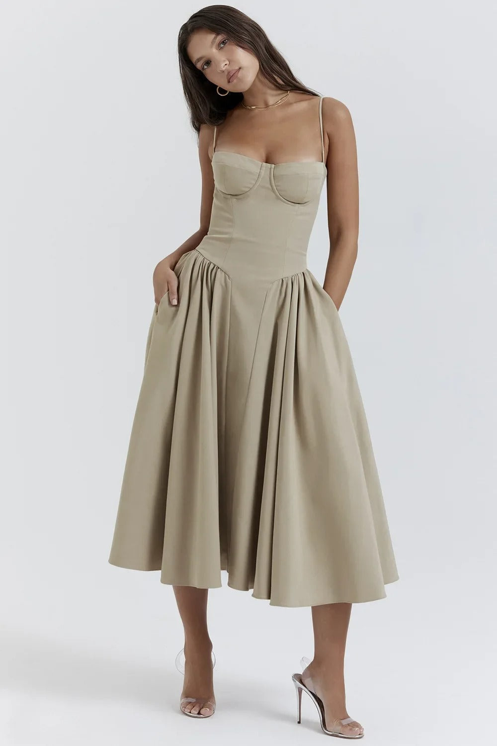 W&W Mode | Ärmelloses Midikleid Mit Korsett Passform
