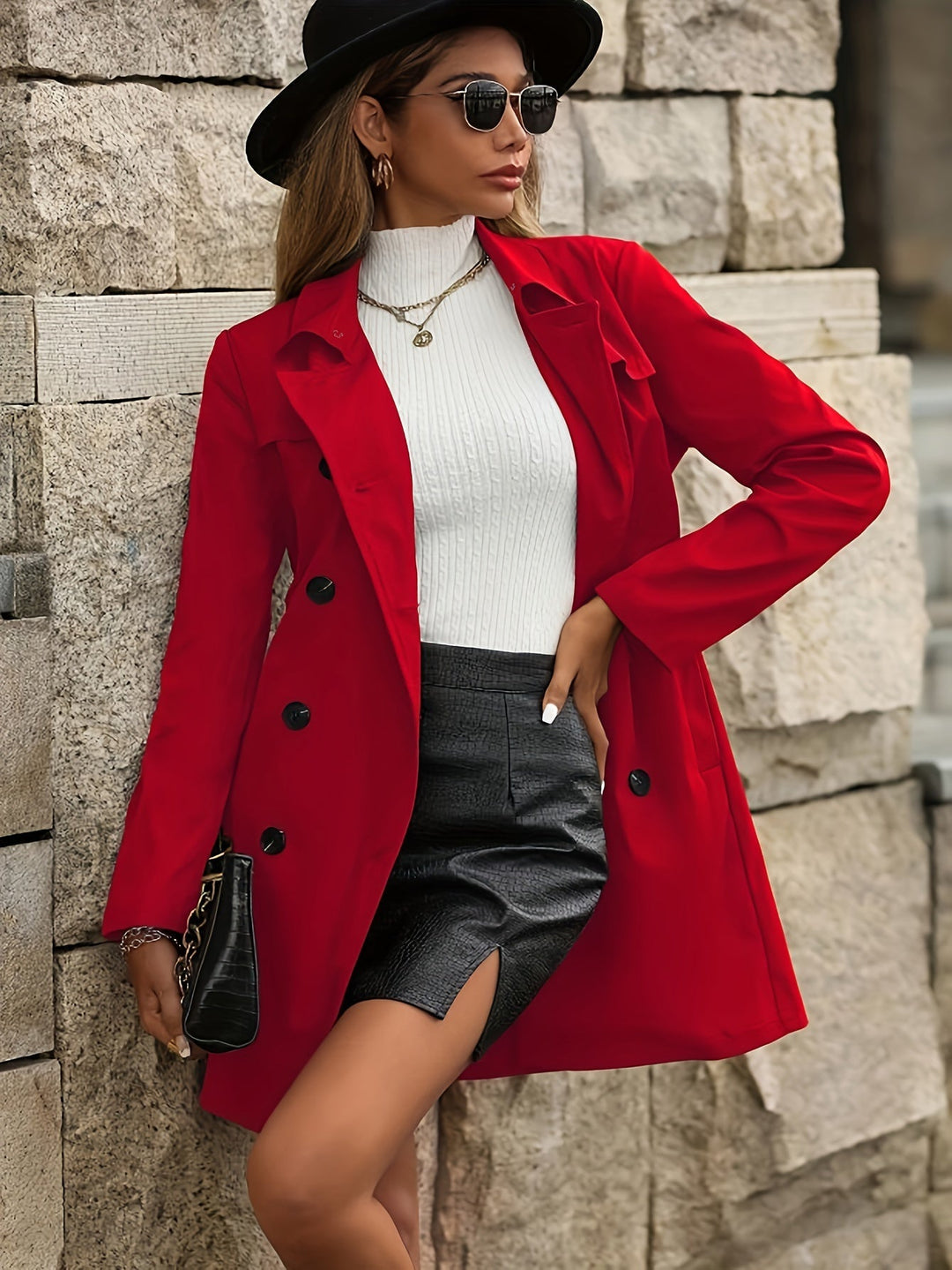 W&W Mode | Damen Doppelreihiger Trenchcoat Mit Knopfdetails