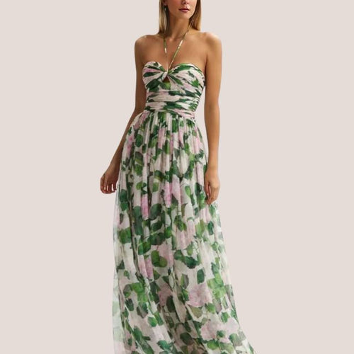 W&W Mode | Trägerloses Maxikleid mit Blumenmuster und gerafftem Oberteil