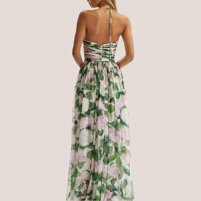 W&W Mode | Trägerloses Maxikleid mit Blumenmuster und gerafftem Oberteil
