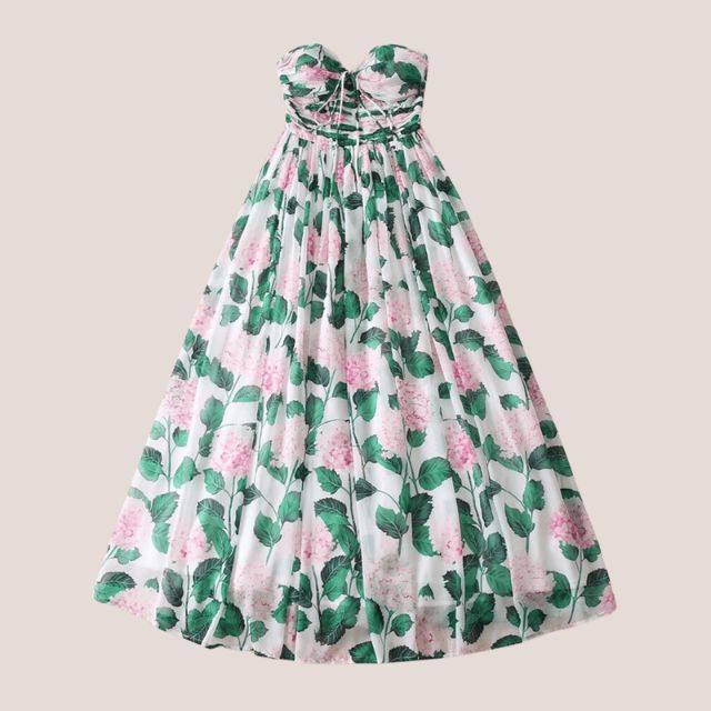 W&W Mode | Trägerloses Maxikleid mit Blumenmuster und gerafftem Oberteil