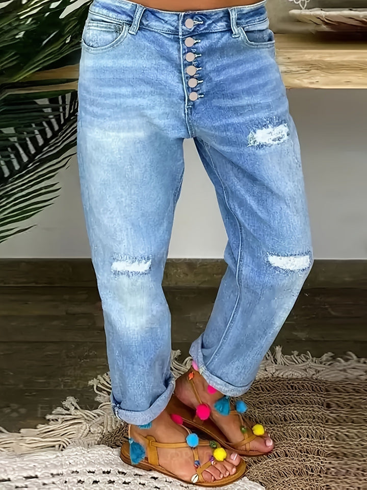 W&W Mode | Verwitterte Blaue Damen Stretchjeans