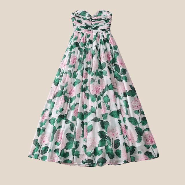 W&W Mode | Trägerloses Maxikleid mit Blumenmuster und gerafftem Oberteil