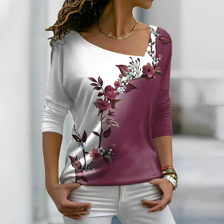 W&W Mode - Florales kontrastfarbiges Art Shirt