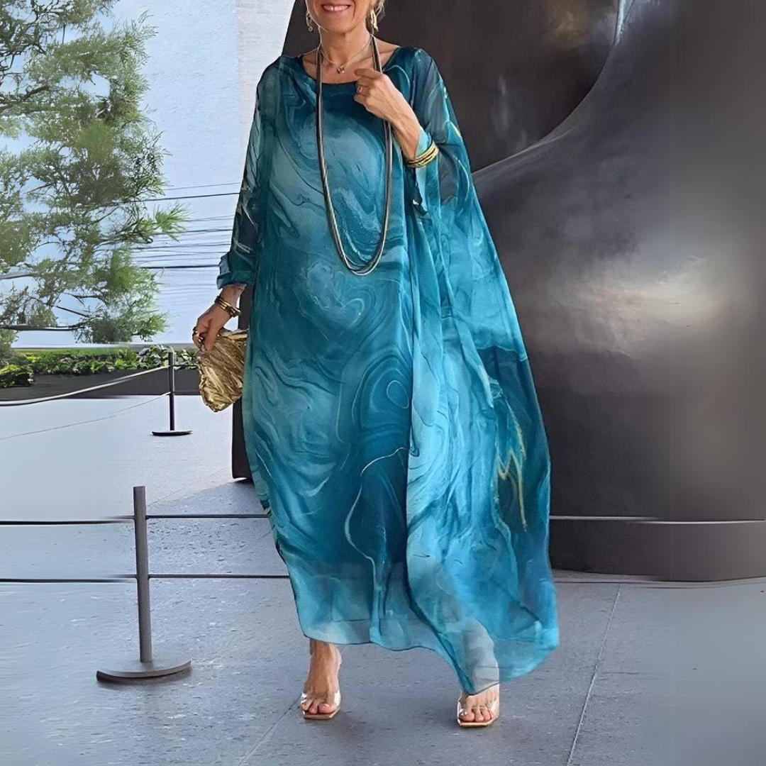 W&W Mode | Kaftan Kleid Fließender Leichter Stoff Eleganter Lockerer Schnitt Breite Ärmel
