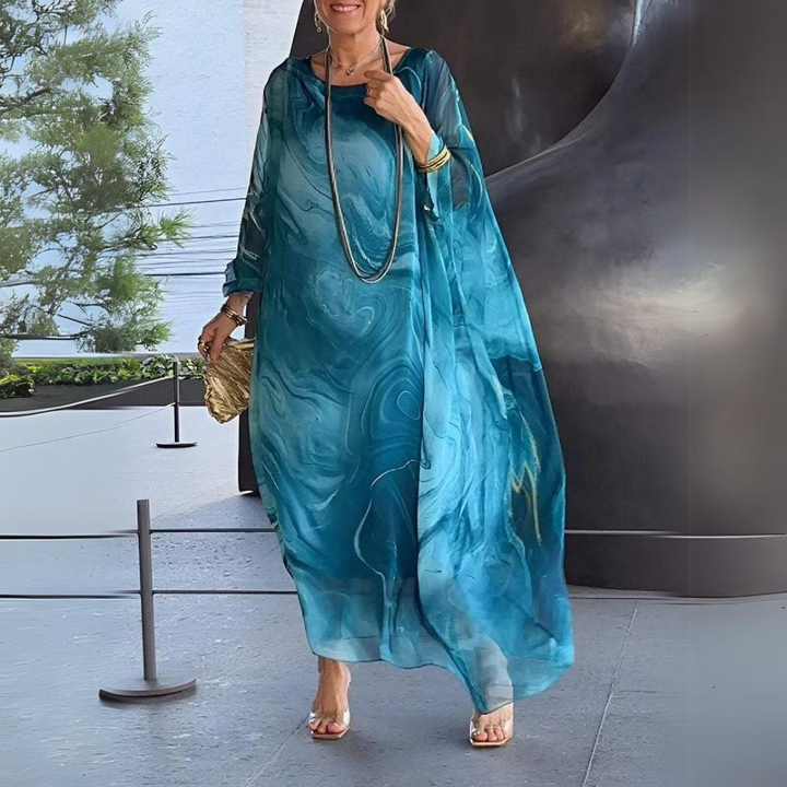 W&W Mode | Kaftan Kleid Fließender Leichter Stoff Eleganter Lockerer Schnitt Breite Ärmel