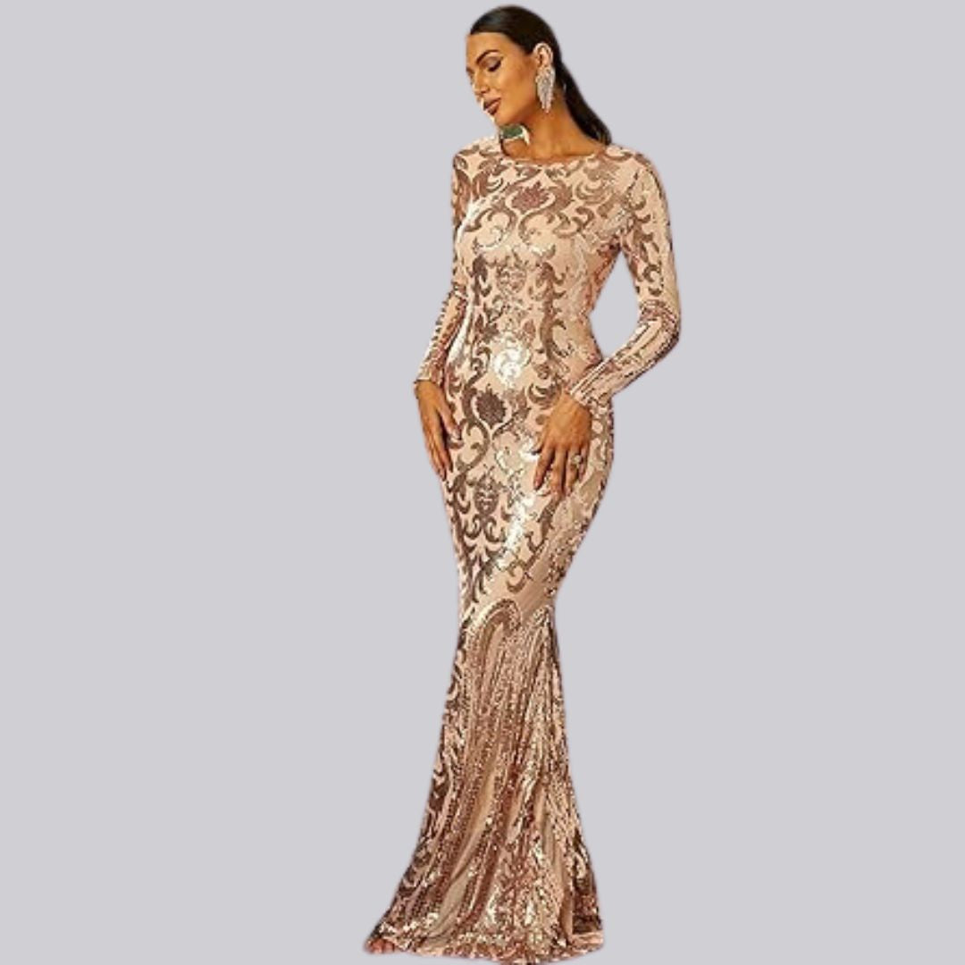 Damen Abendkleid mit langen Ärmeln und Pailletten