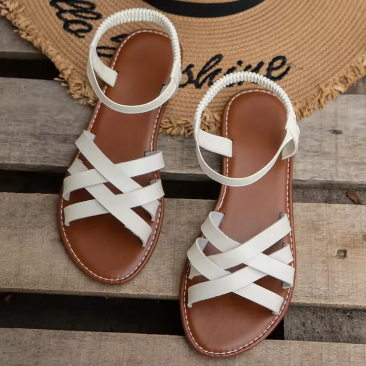 W&W Mode | Elegante Leder Damen Sandalen Flacher Schuh