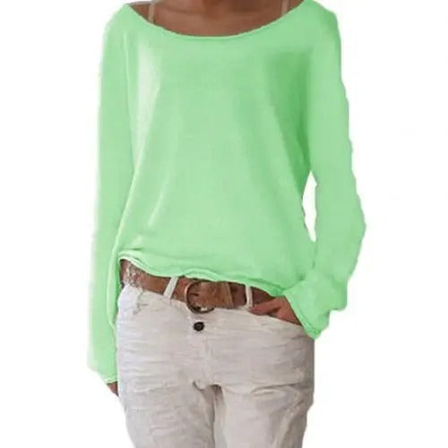 Damen Strick-Langarmshirt mit lockerem Schnitt und Rundhalsausschnitt