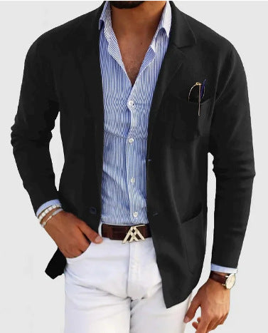 W&W Mode | Herren Strickjacke Mit Lässigen Knöpfen, Taschen Und Reverskragen, Einfarbig, Langärmelig