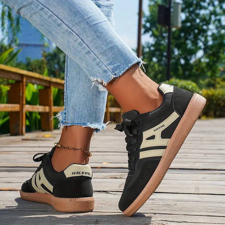 W&W Mode | Damen Lässige Turnschuhe Mit Niedrigem Absatz, Schnürung Mode Schuhe