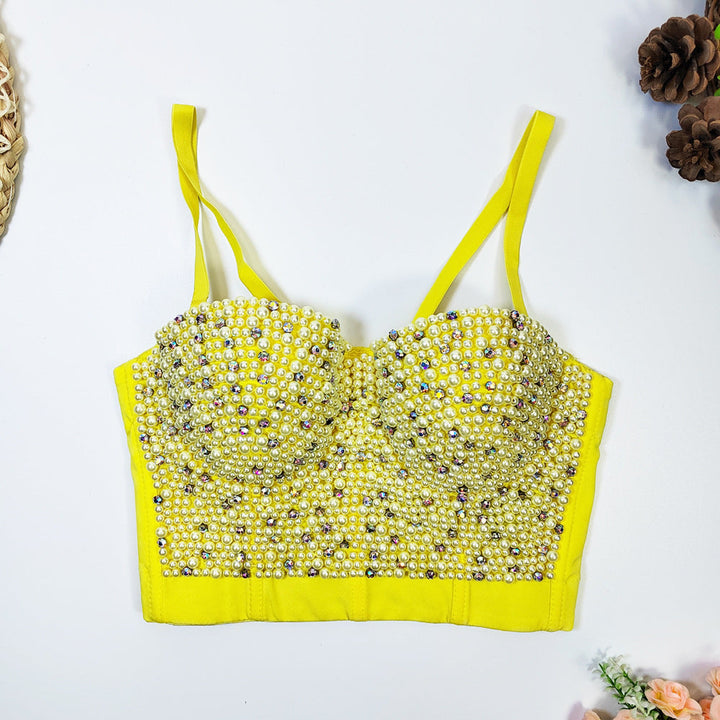Figurformendes Damen-Bustier mit Fischgrätmuster, Perlen und Strass
