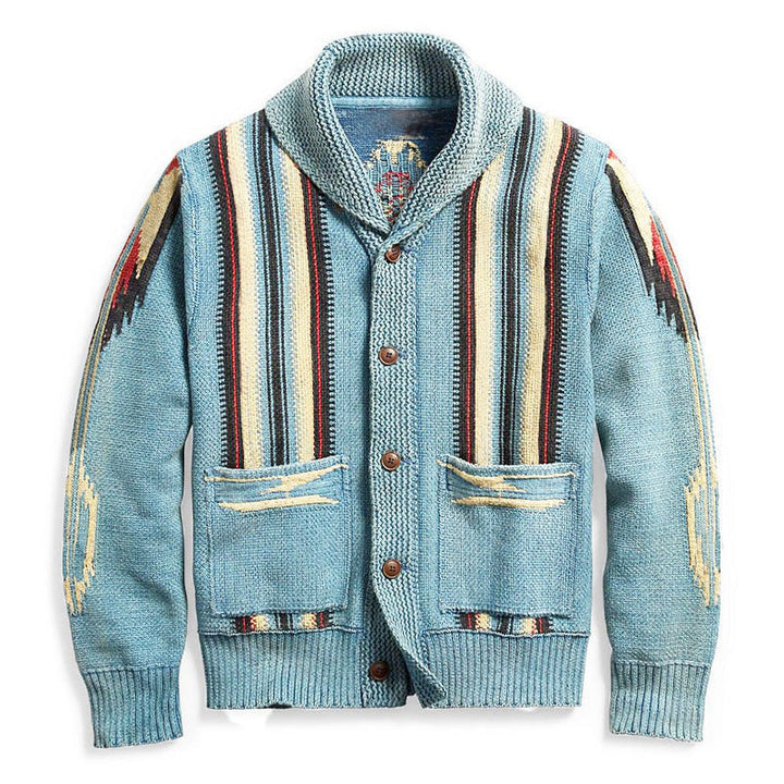 W&W Mode | Herren Jacquard Strickjacke Im Weinlese Stil