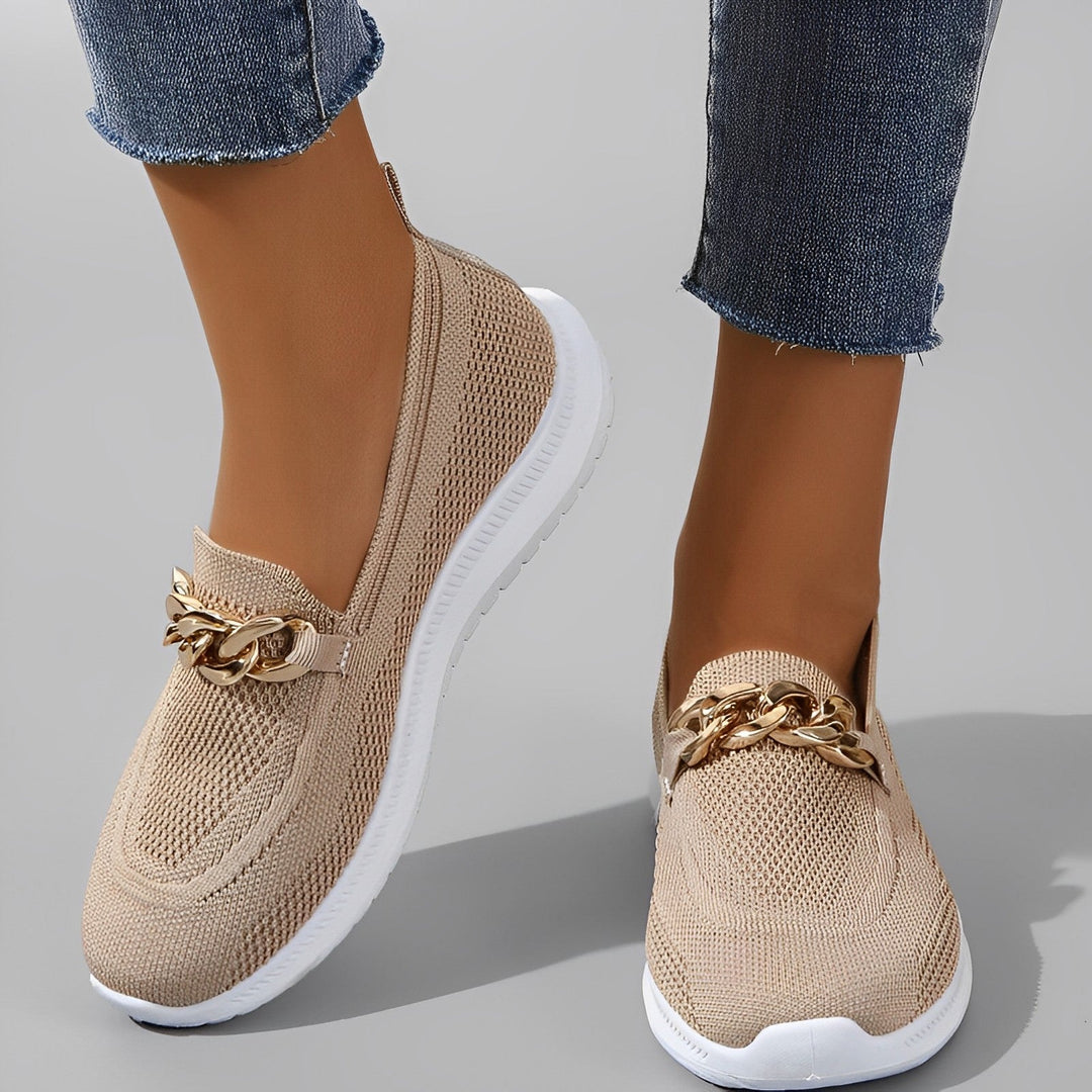 W&W Mode - Atmungsaktive Slip-On-Loafer aus Mesh für Damen mit Kettendekor | Leichte, lässige Slip-On-Loafer für Damen