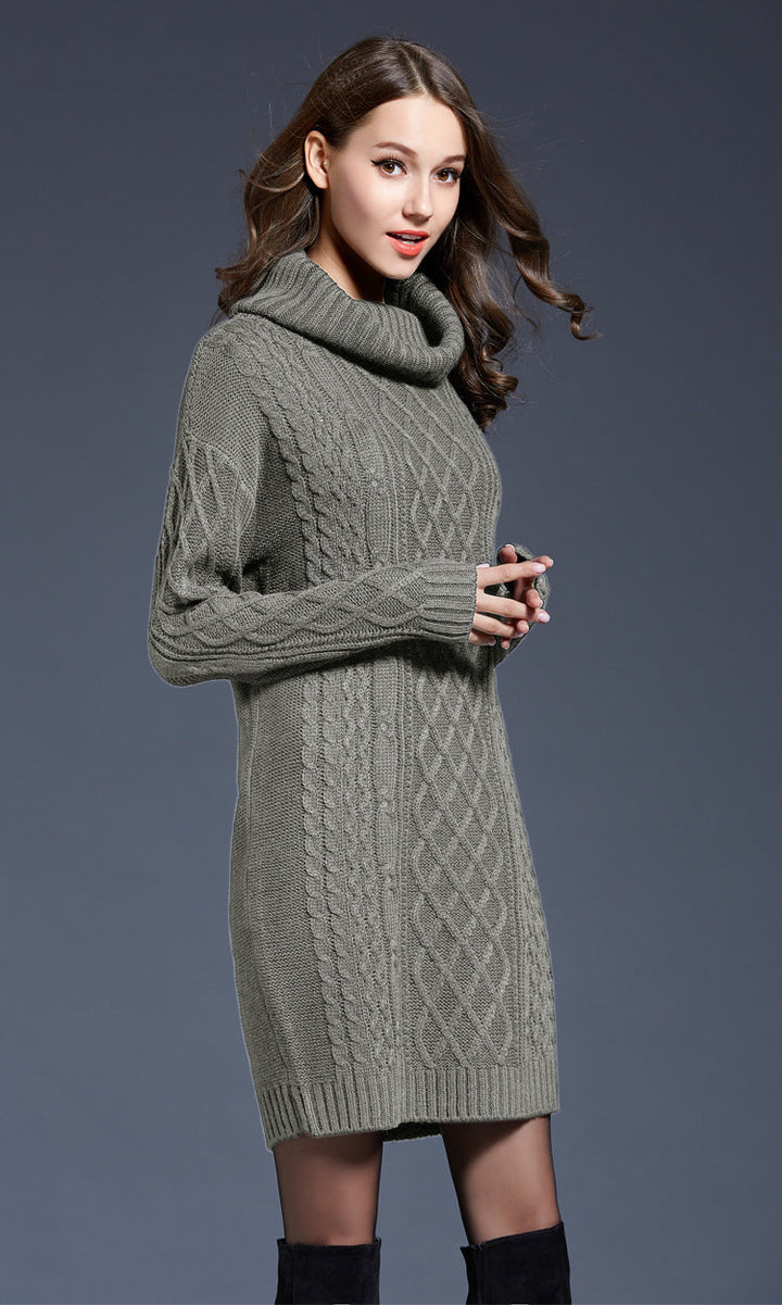 W&W Mode | Hochhals Lange Strickkleid