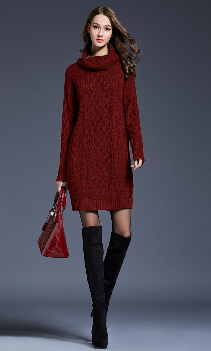 W&W Mode | Hochhals Lange Strickkleid