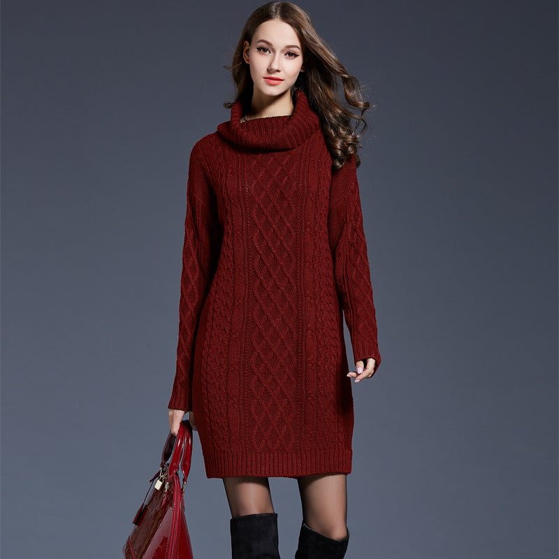 W&W Mode | Hochhals Lange Strickkleid