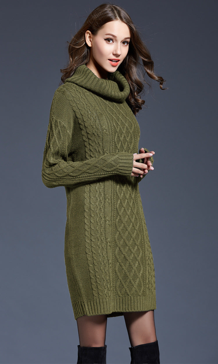 W&W Mode | Hochhals Lange Strickkleid