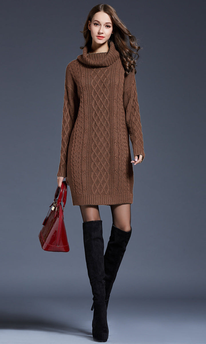 W&W Mode | Hochhals Lange Strickkleid