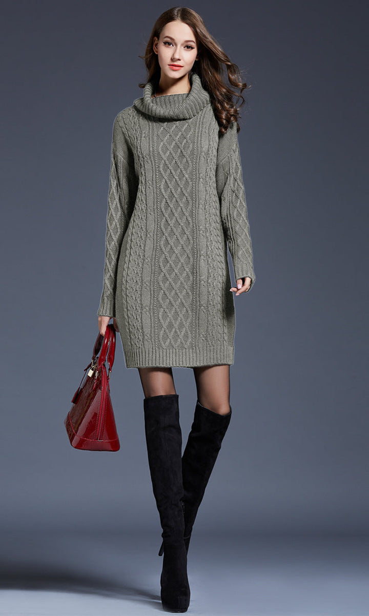 W&W Mode | Hochhals Lange Strickkleid