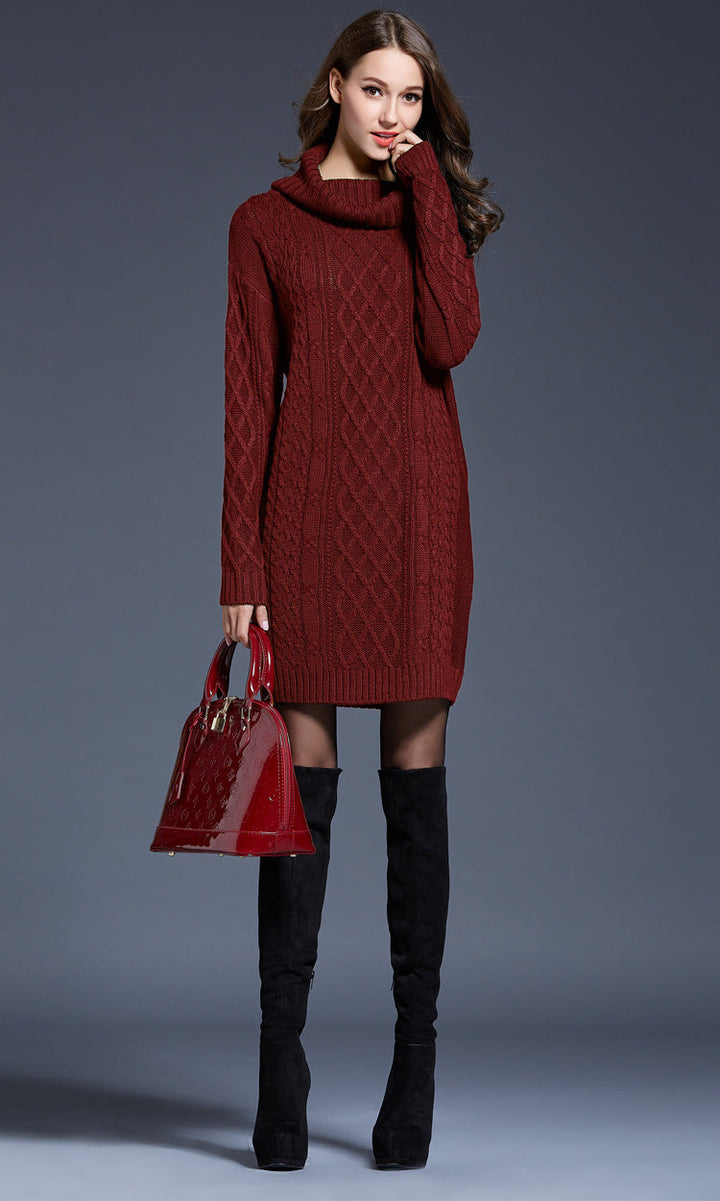 W&W Mode | Hochhals Lange Strickkleid