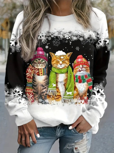W&W Mode | Weihnachtspullover Mit Katzenaufdruck Für Damen