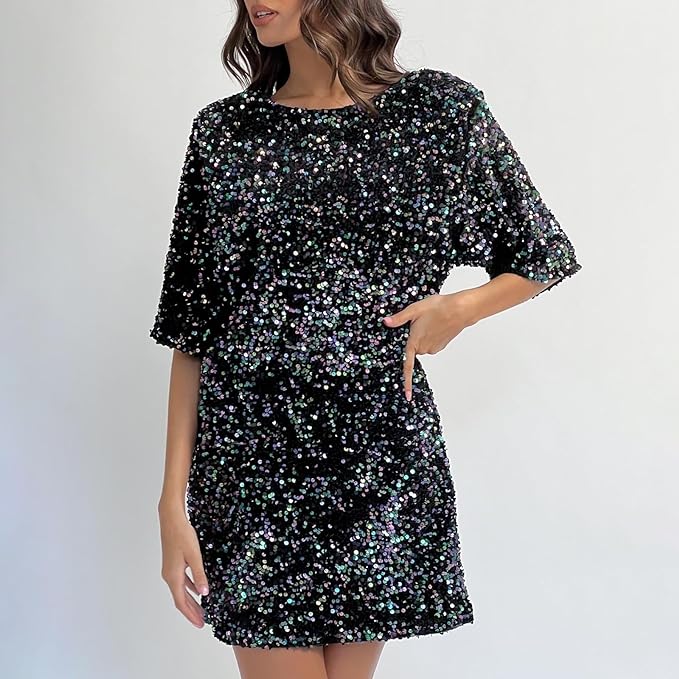 W&W Mode | Glitzerndes Paillettenkleid mit Glockenärmeln