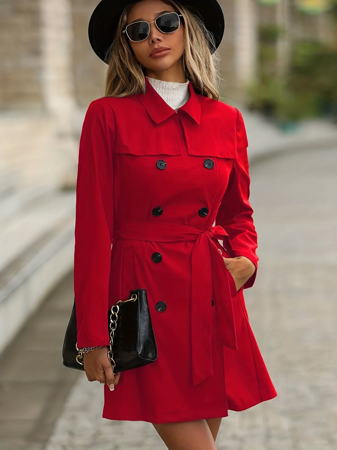 W&W Mode | Damen Doppelreihiger Trenchcoat Mit Knopfdetails